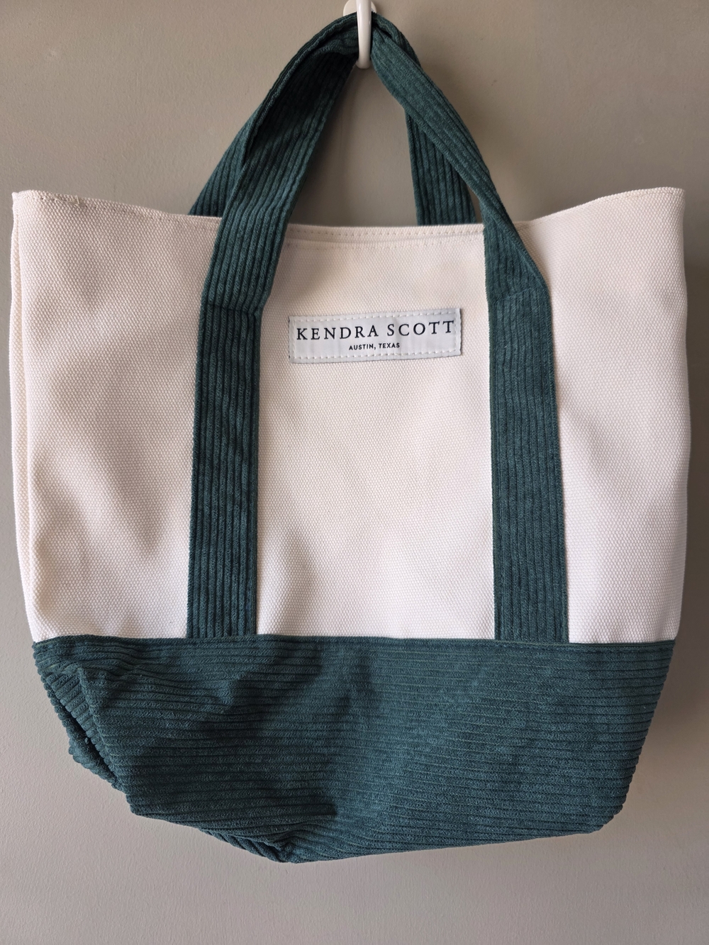 Kendra Scott Cream and Dark Green Canvas Tote